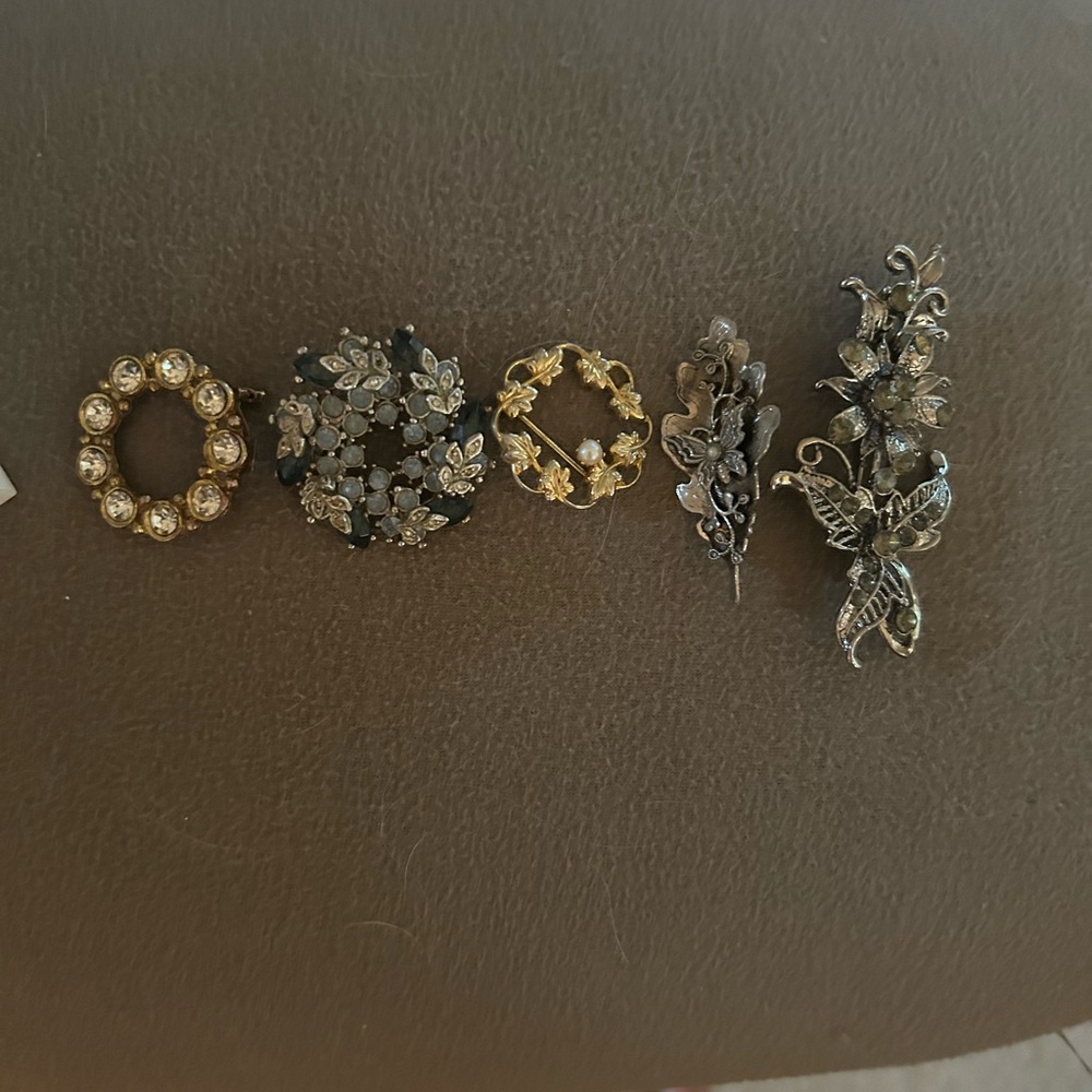 Elegant Gold and Silver Floral Vintage Brooch Lot